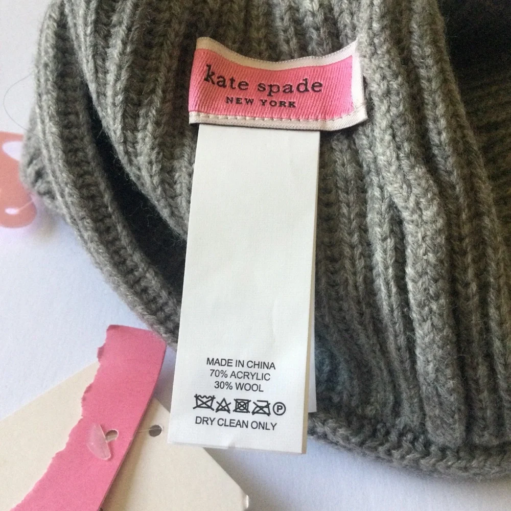 KATE SPADE NEW YORK POINTY BOW WOOL BLEND BEANIE GREY OS NWT